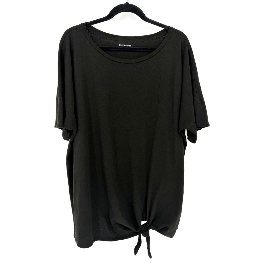 Eileen Fisher Tee Tie Front Relaxed Basic Casual Capsule ORGANIC COTTON Black XL